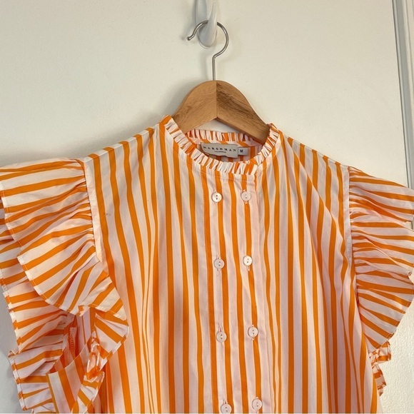 Anthropologie Harshman Striped Ruffle Short Sleeve Top Orange White Cotton M - Picture 7 of 8